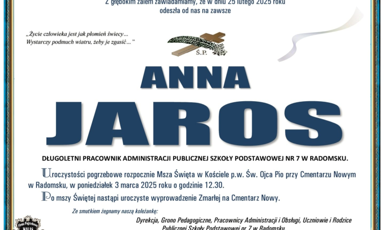 Z głębokim żalem zawiadamiamy