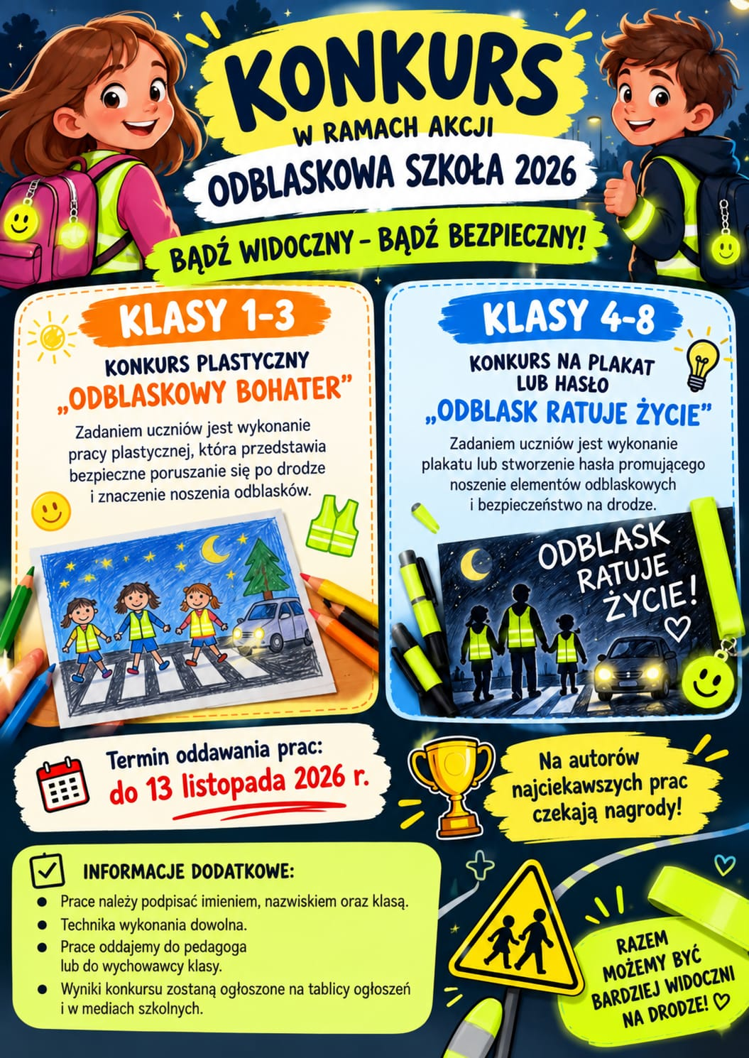 Konkurs w ramach akcji „Odblaskowa Szkoła 2026” pod hasłem „Bądź widoczny – bądź bezpieczny”